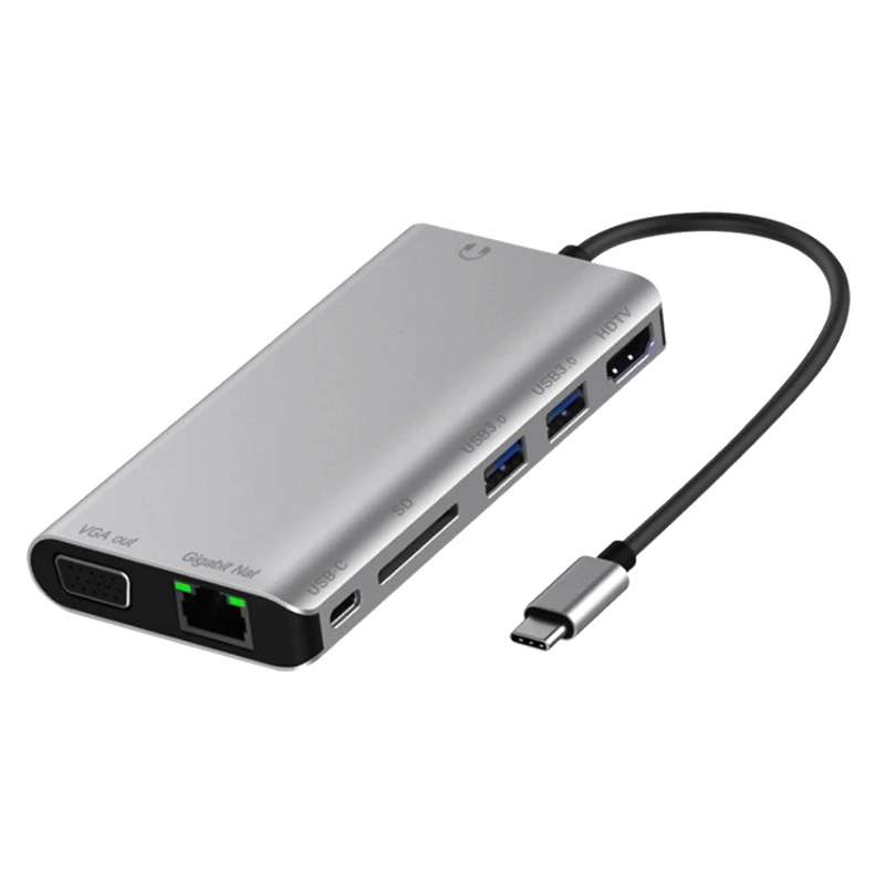 

USB Type C Adapter HUB With HDMI-Compatible 4K PD Gigabit Ethernet VGA USB3.0 Mic/Audio SD/TF Ports Expander