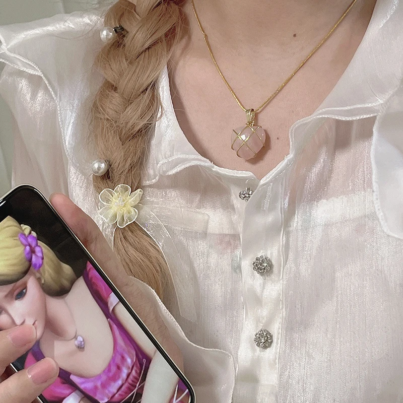 

Pink Color Hearts Necklace for Women Girls Elegant Quartz Stone Pendant Necklace Chains Party Vintage Jewelry Wholesale Gifts