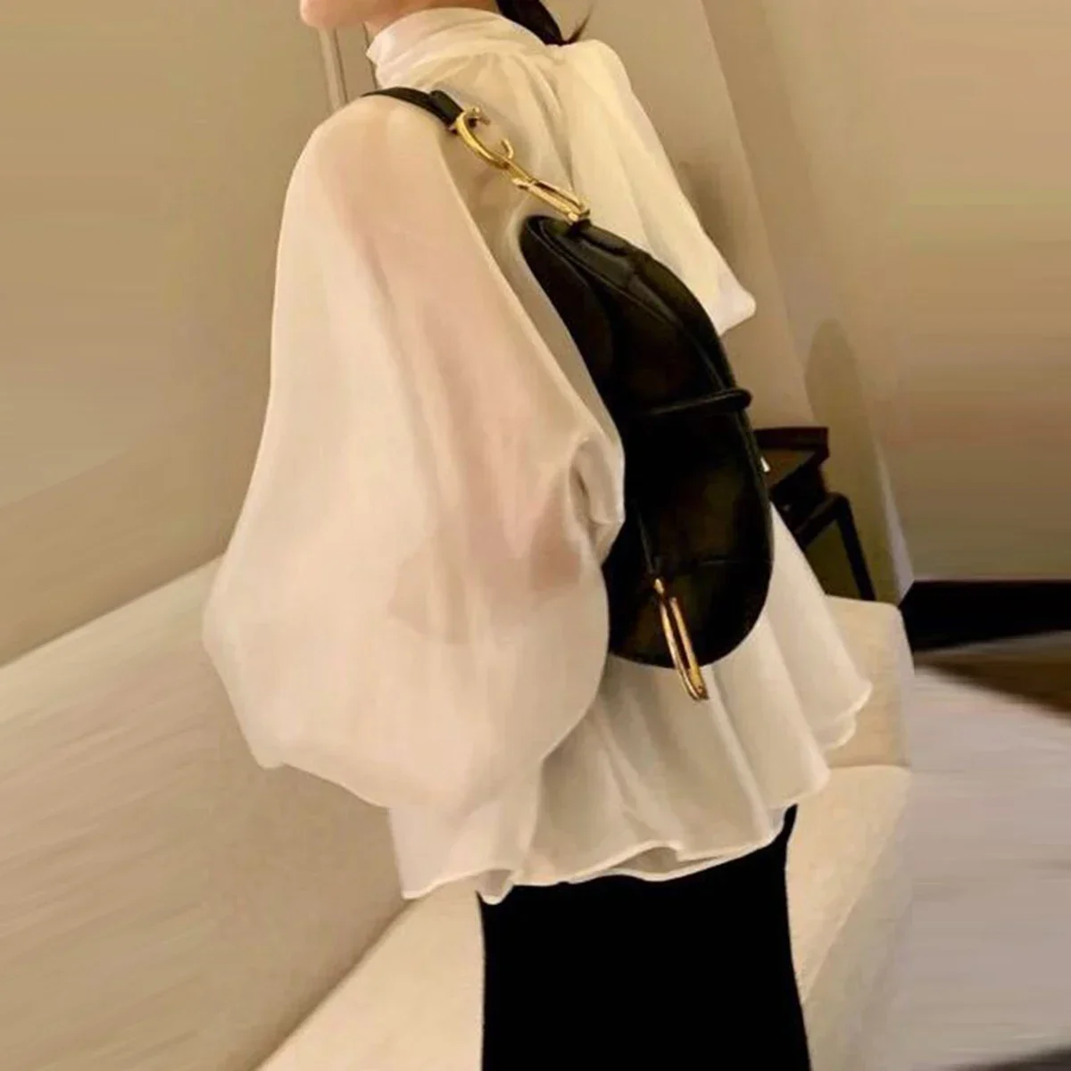 Женская Элегантная блузка Tinaa новинка 2024 свободные прозрачные Однотонные блузки