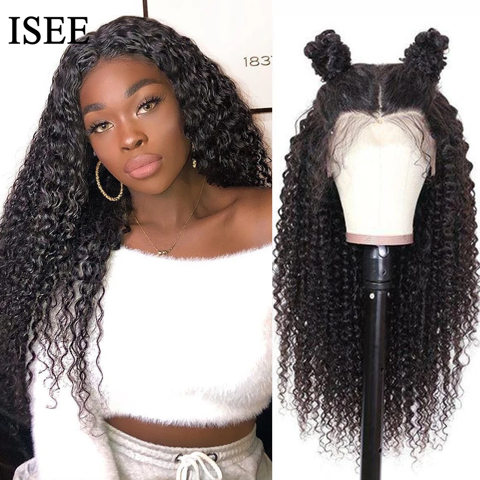 

ISEE HAIR Kinky Curly Lace Front Wigs For Women Mongolian Kinky Curly 4X4 Lace Closure Wigs Curly Lace Closure Human Hair Wigs
