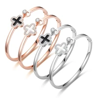 new fashion classic four leaf clover stainless steel charm bracelets rose golden bangles women jewelry for birthday gifts
