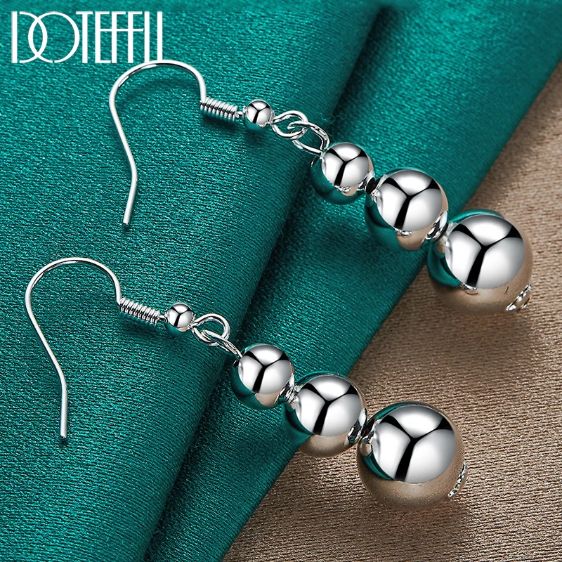 

DOTEFFIL 925 Sterling Silver 6 8 10mm Hollow Bead Ball Drop Earrings For Woman Wedding Engagement Fashion Party Charm Jewelry