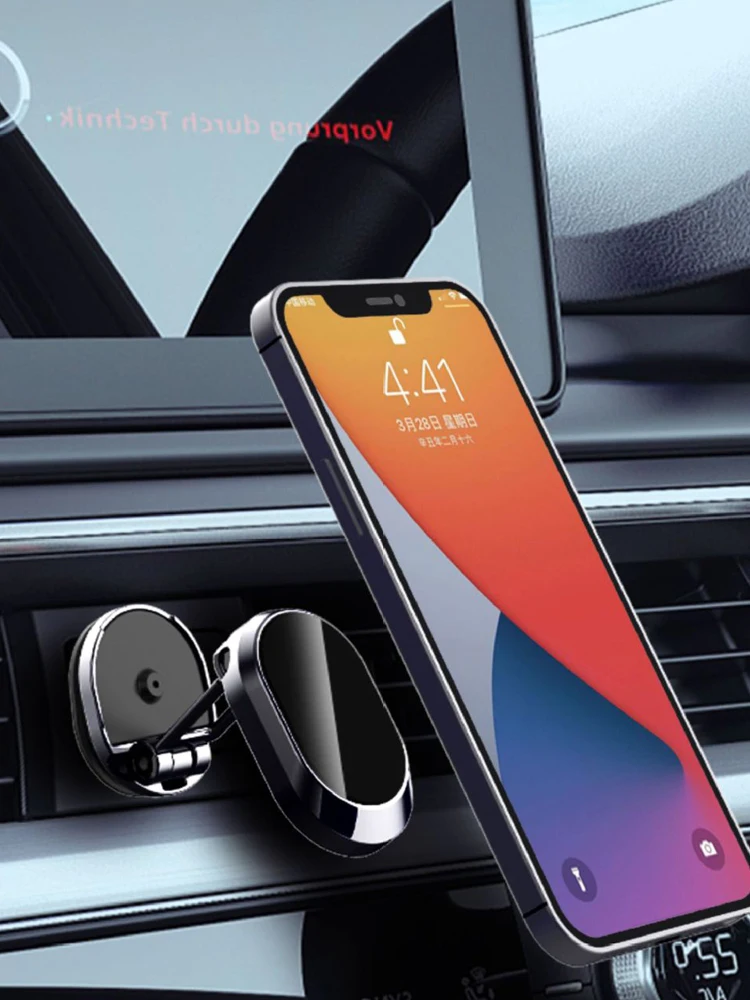 

Magnetic Phone Car Mount Metal Multi-Functional Navigation Car Phone Holder 360 Degree Rotation Folding Dashboard Phone Holder