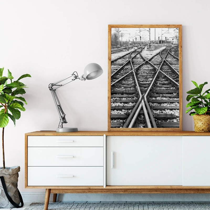 

Rail Tracks Railway Wall Decor Art Prints Train Tracks Photo Black Home Room Decor and White Poster Canvas Painting Wall Picture