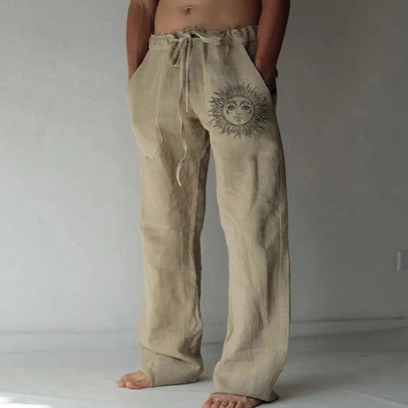 

Men'S Summer Retro Oversized Pants Male Thin Soft Cotton Trousers Print Plus Size 3xl Loose Wide Leg Pants Pockets