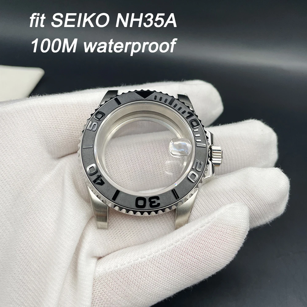 

100M Waterproof SUB 41mm Watch Case fit Seiko NH35A NH36A Movement Yacht Master Bezel Insert Glass Back Flat Sapphire Glass