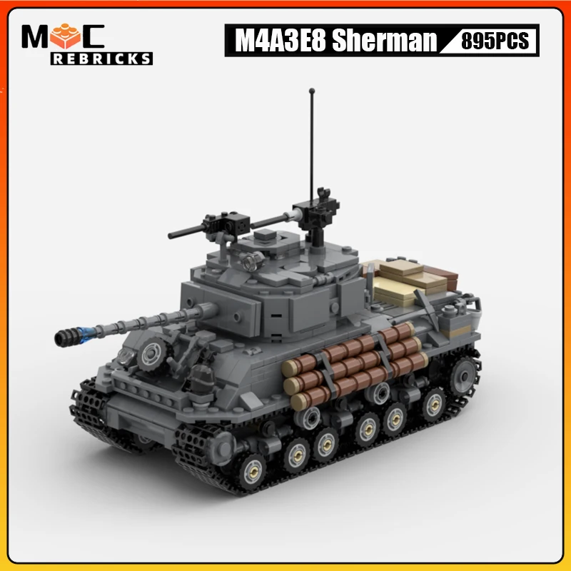 Армейский танк времен Второй мировой войны M4A3E8 Sherman MOC, строительные блоки, военное оружие, трек, бронеавтомобиль, модель головоломки, кирпичи, игрушки, подарки для детей (art.: 3920cbd2f5a98) - 3920cbd2f5a98