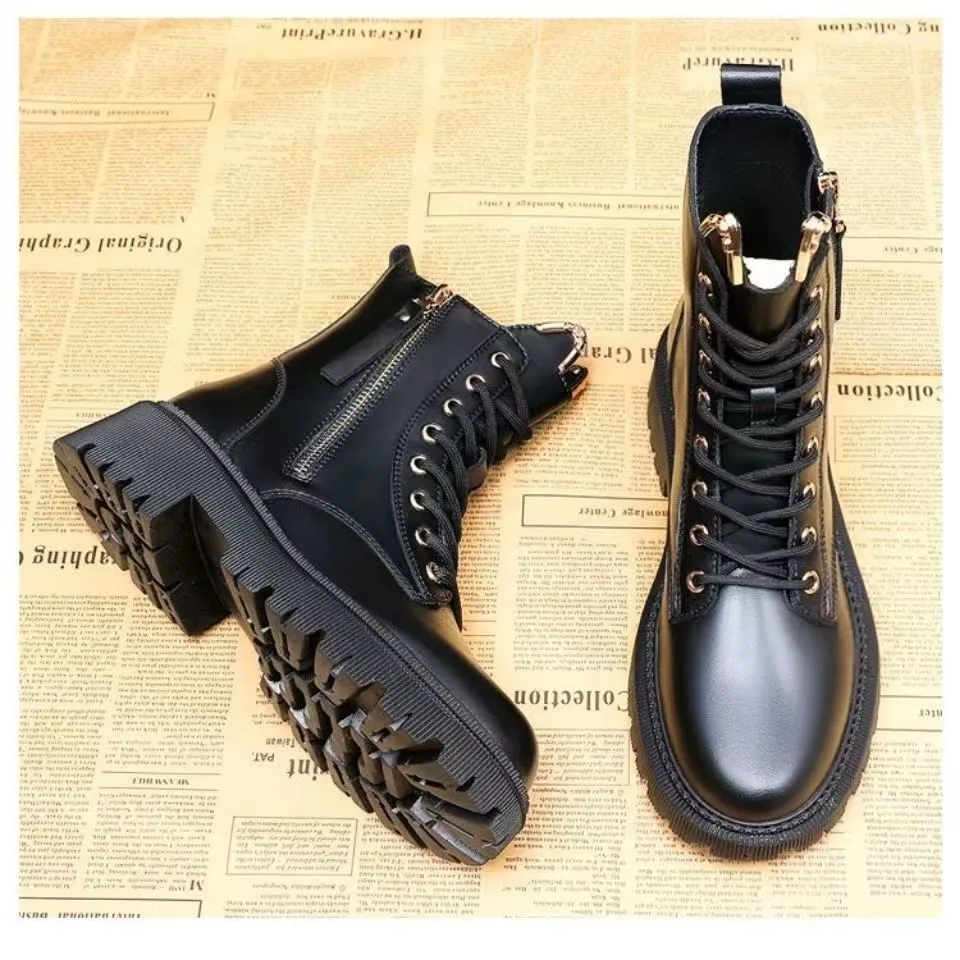 Women's Casual Shoes Popular Spring And Autumn Style Can Match British Retro Mid-length Martin Boots