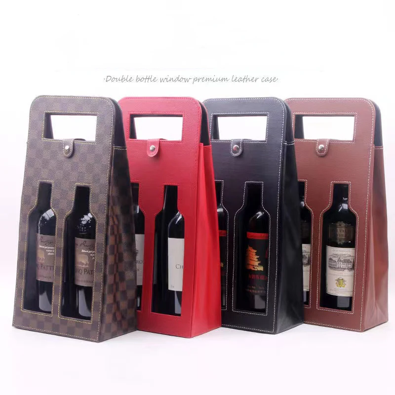 

Wine Bottle Gift Bags, PU Leather Double Folding Bag Red Wine Bag for Christmas, Holloween, Birthday, Housewarming, Wedding