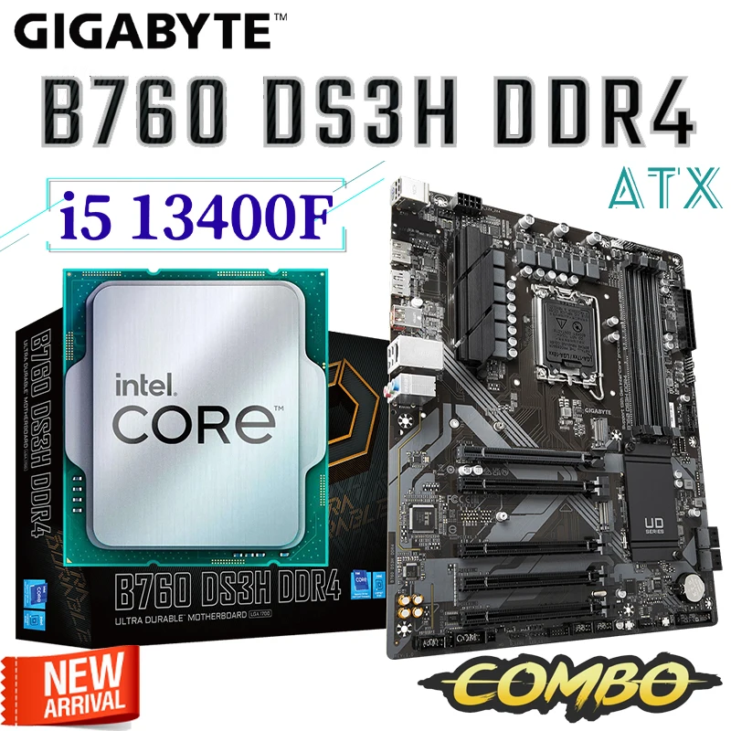 

Gigabyte B760 DS3H DDR4 LGA 1700 Motherboard + Intel Core i5 13400F CPU Kit Combo D4 128GB PCIe 4.0 M.2 ATX Office Mainboard New