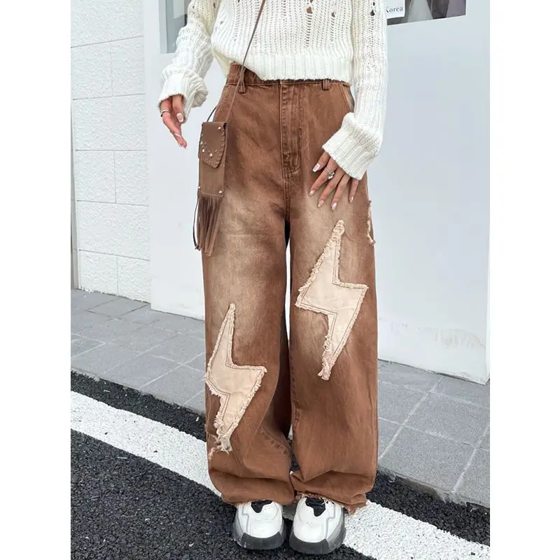 

New Fashion High-quality Design Retro Straight Jeans Women's Loose High Waist Street Style Hip-hop Wide-leg Jeans Trendy Ins