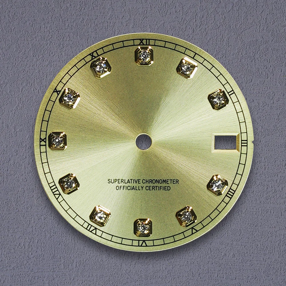 Фото Nh35 Dial S Logo 28,5 мм Алмазный циферблат без светящегося подходит для механизмов NH35 NH36 Инструмент для ремонта аксессуаров для часов №5
