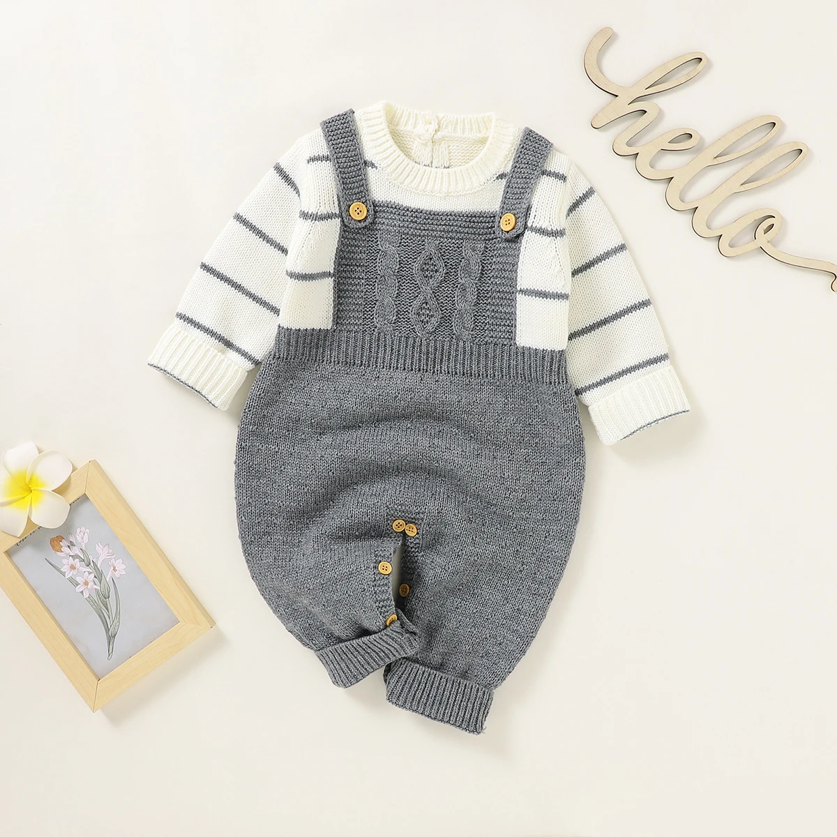 

Kids Romper New Born Organic Knitted Baby Pajamas Winter Clothes Button Cotton Boy Girl Sweater Baby Rompers