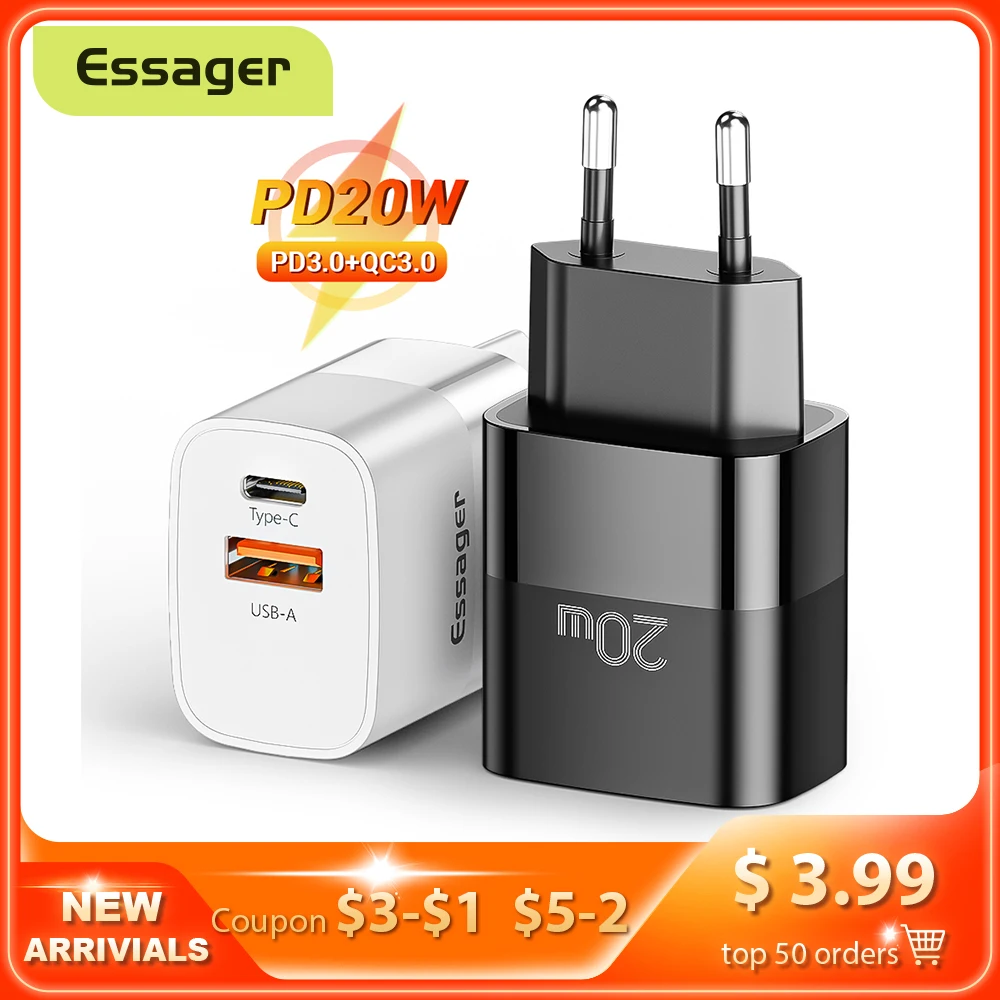 

Essager USB Charger Type C For iPhone 13 12 Fast Charger USB C Quick Charge For Samsung Xiaomi 20W Wall Charger Adapter