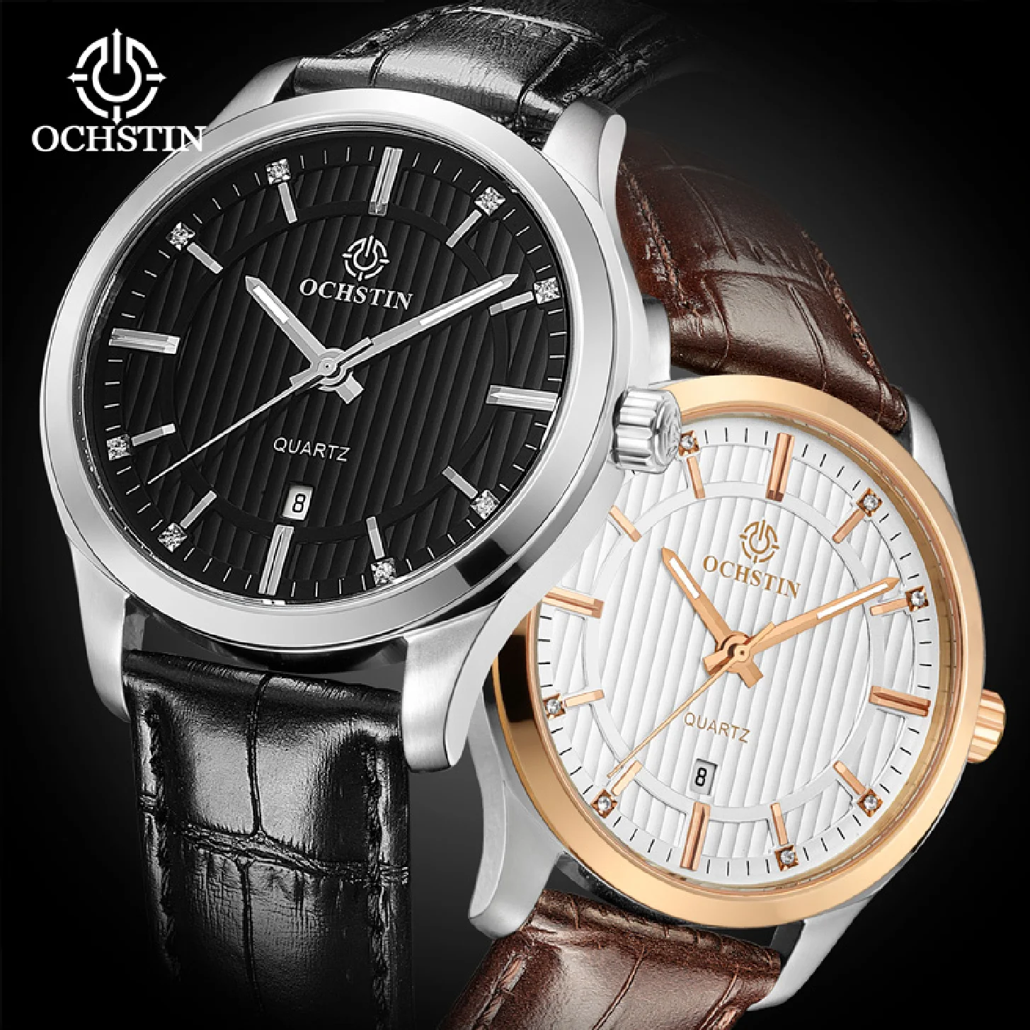 

OCHSTIN Luxury Men's Quartz Watch Business Waterproof Watch GM10 Movement Leather Strap Auto Date Orginal Design Reloj Hombre