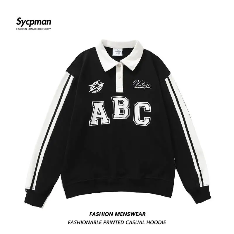 

Fried Street Alphabet Printing Men and Women Lovers 2022 Autumn New Oversize Lapel Casual Sweater