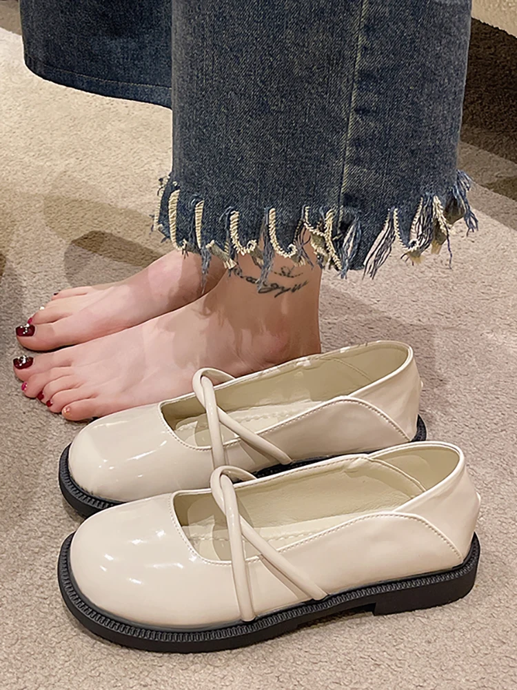 

Shoes Low Heels Female Footwear Oxfords Women's Soft Shallow Mouth Round Toe Comfortable New Dress Retro Leather Summer PU Rubbe