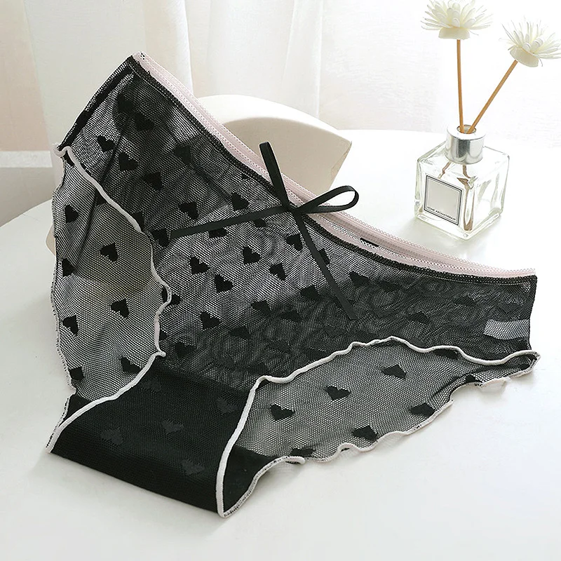 Женские кружевные трусики с сердечком, прозрачные сетчатые сексуальные ...