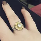 Изысканное винтажное милое кольцо, женское двухцветное серебряное цветочное кольцо с круглым бриллиантом, Золотое кольцо в стиле ретро с подсолнухом, индивидуальное кольцо