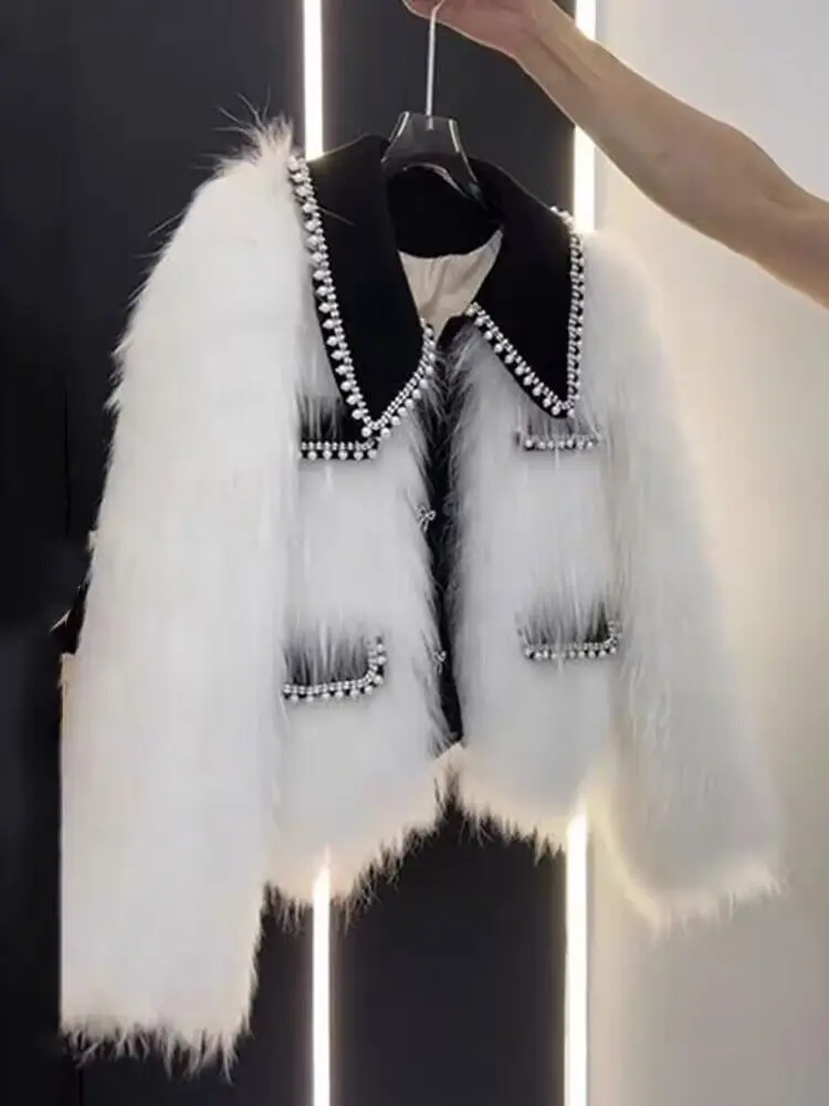 Высококачественное плотное пальто из искусственного меха с бусинами для женщин