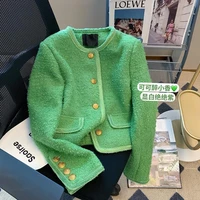 french fashion green small fragrance coat womens 2022 spring new high end temperament small short top
