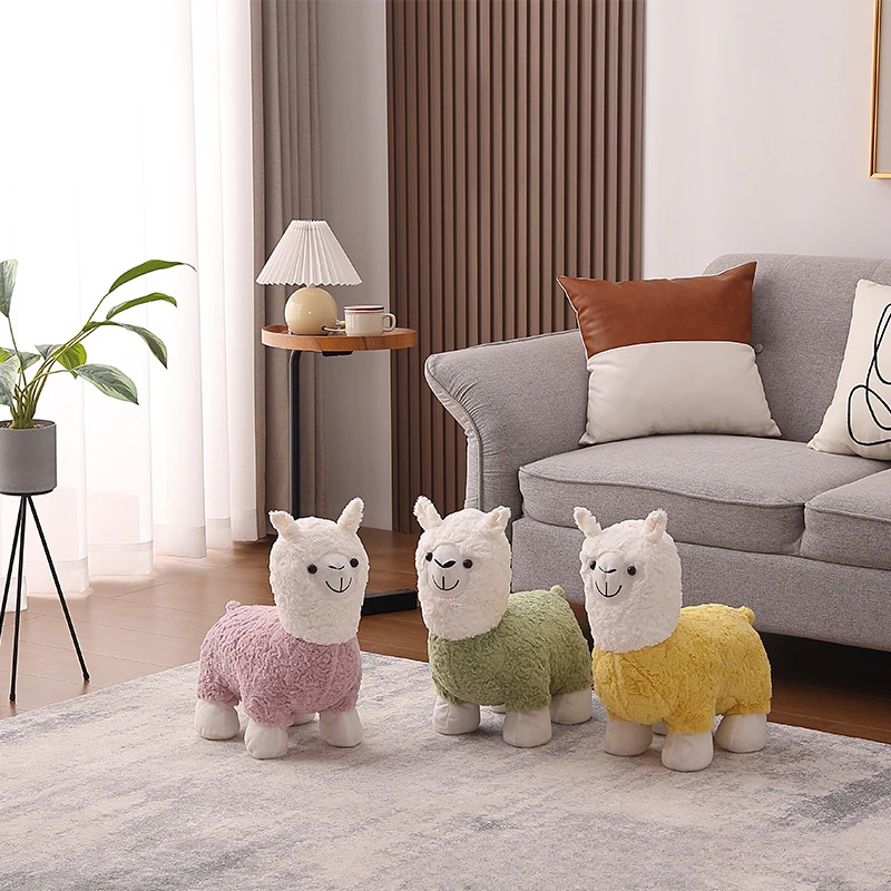 

Creative Animal Alpaca Cartoon Stool Children's Plush Toy Chair Entrance Hall Shoes Changing Bench Living Room Decor Ottoman