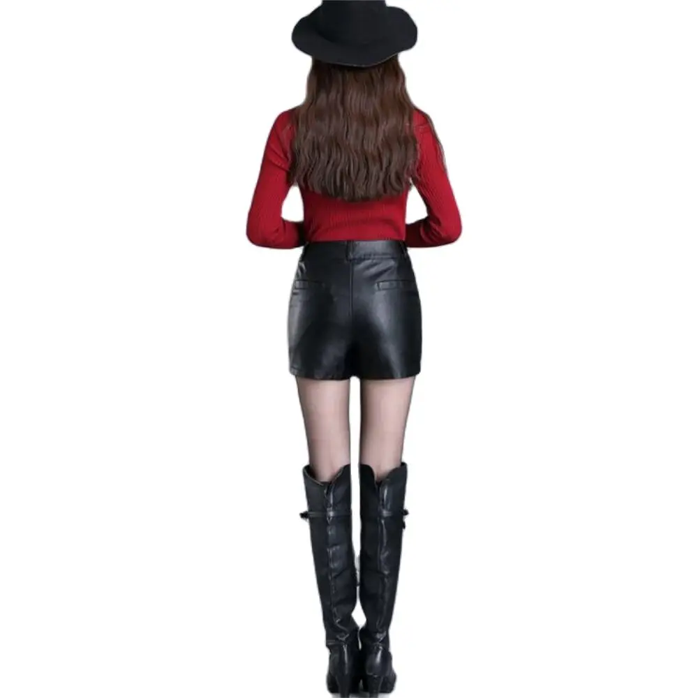 Кожаная юбка-шорты черная облегающая юбка-брюки Весенняя Сексуальная мини-юбка