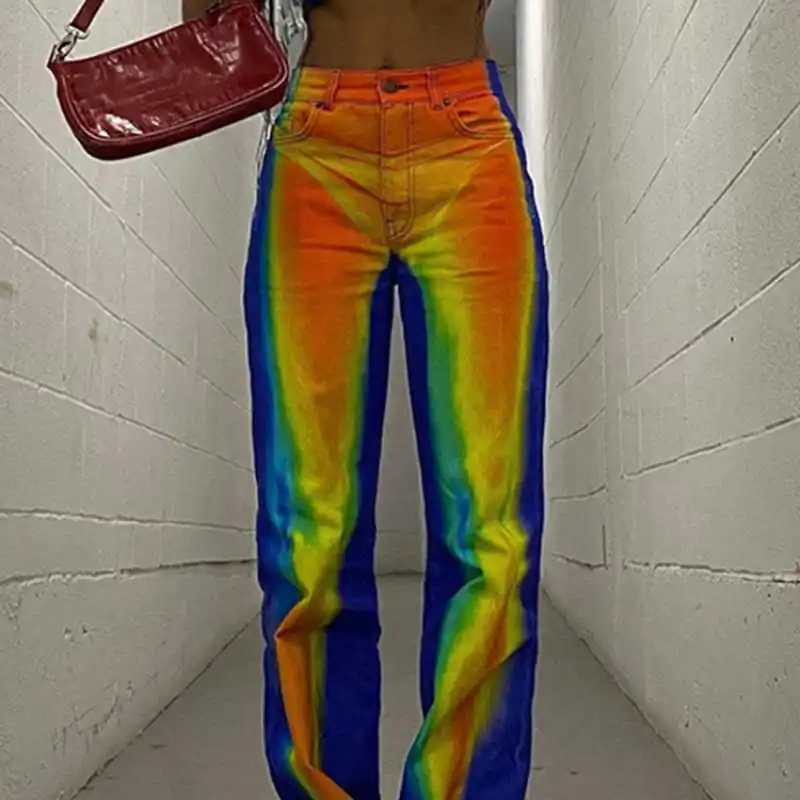 

Брюки женские с завышенной талией, пикантные повседневные мешковатые прямые штаны с принтом, уличная одежда, универсальные трендовые штаны...