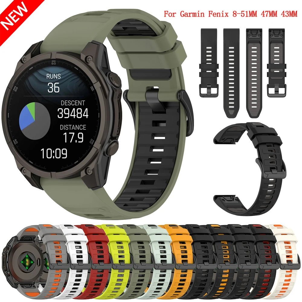 20 22 26mm Silicone Strap For Garmin Fenix 8 E 7X 7S 7 Pro Solar/6X 6 Sapphire 6S 5 5X Plus 3 945 Epix Gen 2 Quick Fit WatchBand