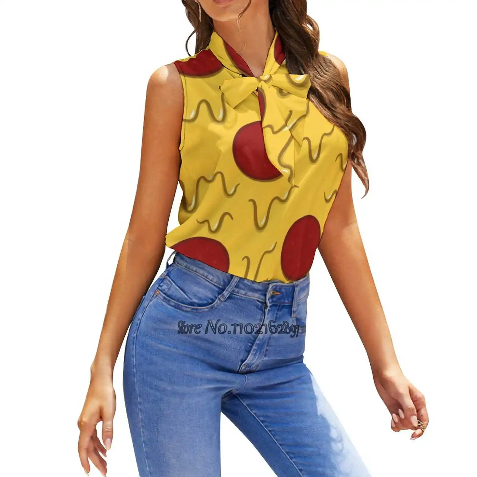 Женский жилет без рукавов с принтом Повседневная Уличная кофта пиццей сыром и