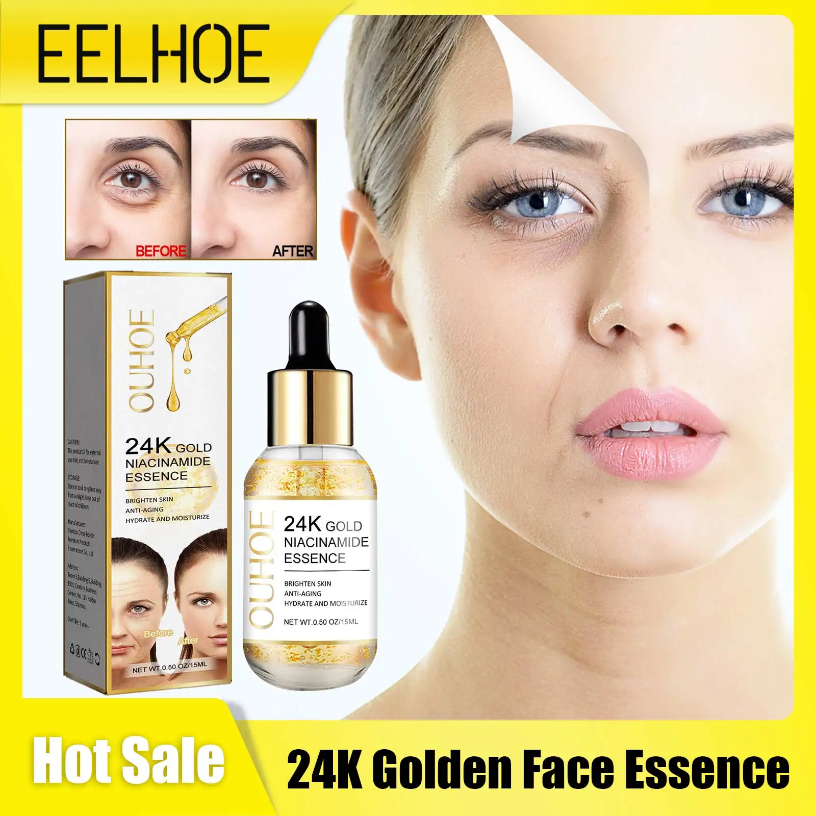 

24k Golden Facial Essence Weaken Fade Fine Lines Around Eyes Lift Firming Moisturize and Tighten Whitening Skin Care Face Serum