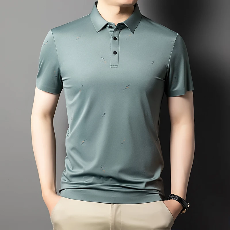 

High End Summer Soft Male Polo Shirt Luxury Classic Tshirts Tops Short Sleeve Business Fashion Slim Fit Logo Korean Designer New