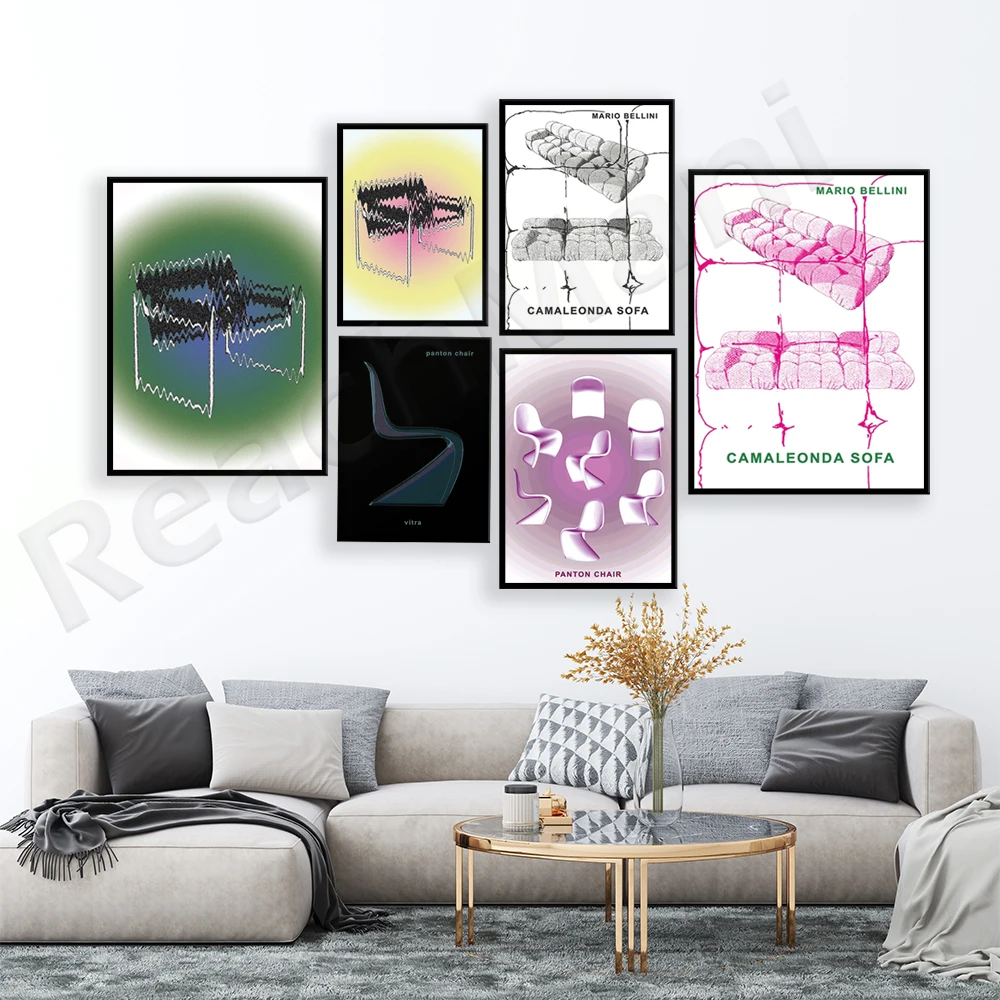 Print, Michel Ducaroy Poster, Mario Bellini Sofa, Design Poster, Mid-century Furniture