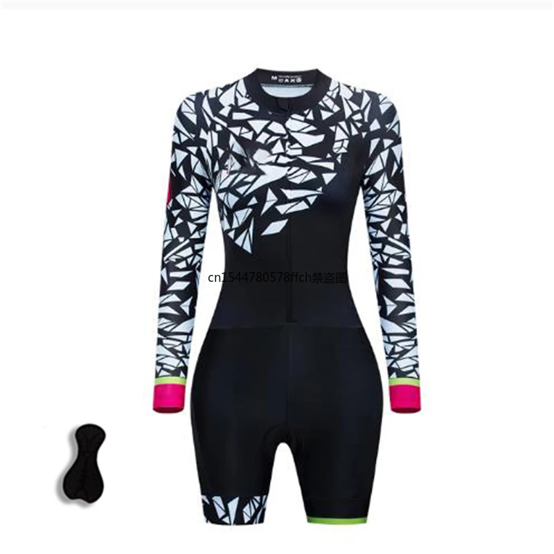 

Women Cycling Jersey Reflective Shirt Padded Shorts Set, Triathlon Jumpsuit Breathable Zipper Heat Transfer Cycling Jersey Suits