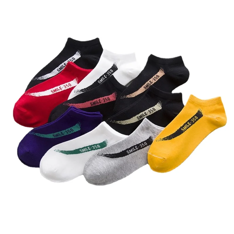4 Pairs Socks Men's Casual Style Sports Korean Version Trend Cotton Boat Socks Breathable Comfortable Black White Short Socks