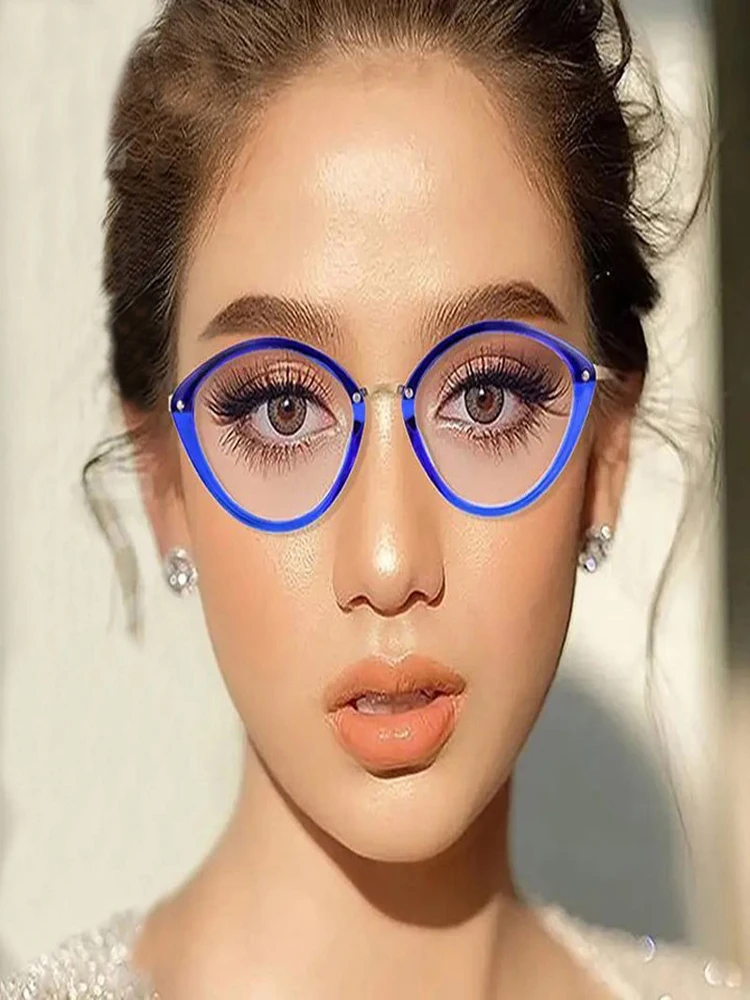 

Oval Cat Eye Anti Blue Light Glasses Frames Women Fashion Plastic Titanium Computer Eyeglasses Brand Designer Anti-Blue Glasses