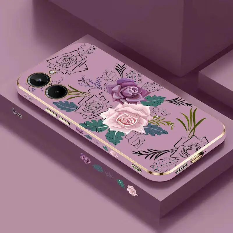 

Blooming Rose Luxury Plating Phone Case For OPPO Realme 10 9 9i 8 8i 7 7i C30 C31 C35 C20 C21Y C25 C25S Cover