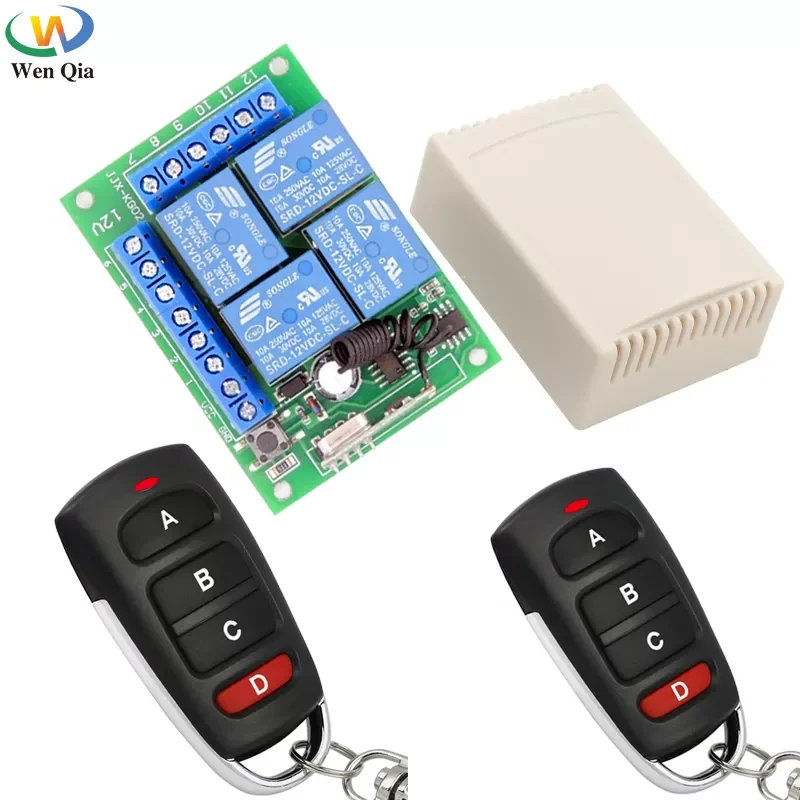 

433Mhz Universal Wireless Remote Control DC 12V 10Amp 4CH Relay Receiver and Transmitter for Garage\ door\ motor\ curtain\ LED