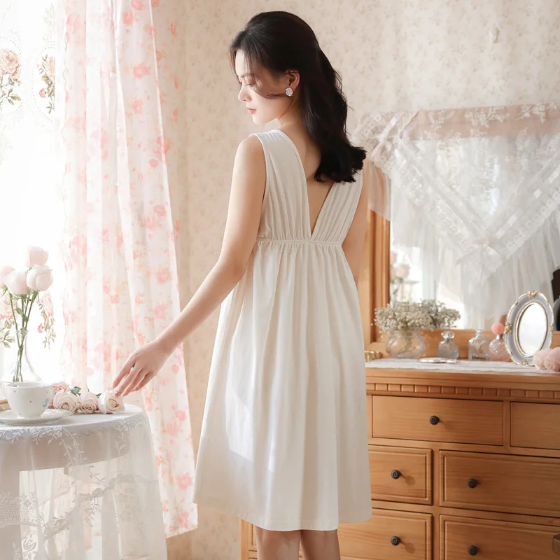 Roseheart New Women Homewear White V Neck Sexy Sleepwear Night Dress Lace Nightwear Luxury Nightgown Female Gown Plus Size