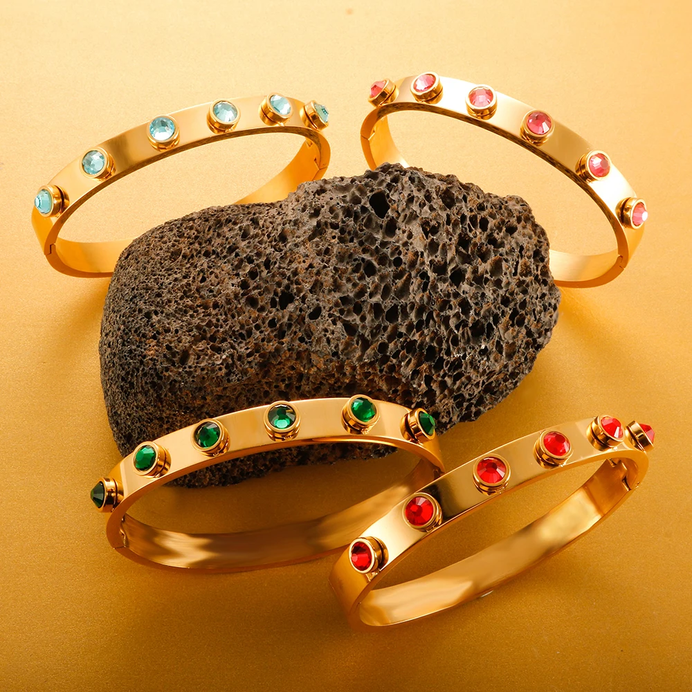 

New Stainless Steel 12 Zodiac Colorful Bracelet Bangle Open And Close Bangles for Women Round Crystal Bracelets Jewelry Gifts