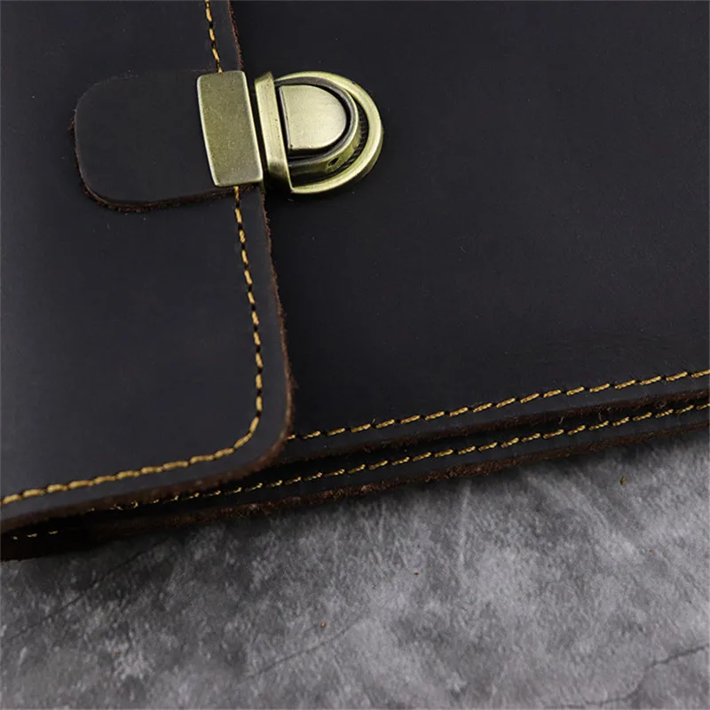 Simple fashion genuine leather men's buckle phone waist packs high quality natural crazy horse cowhide thin small storage bag
