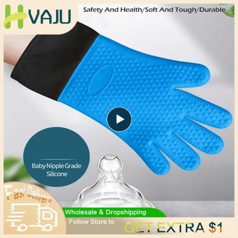 

Термостойкие перчатки с термоизоляцией, Нескользящие противоскользящие варежки для духовки, силиконовые изолированные перчатки для духовки, инструменты для выпечки