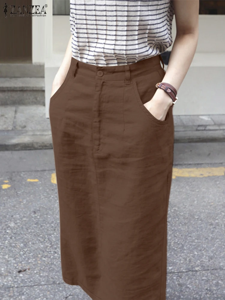 ZANZEA осенние элегантные юбки с высокой талией женский сарафан повседневный