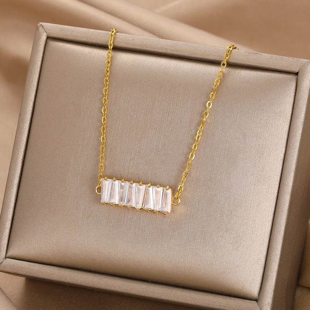 

Geometry Crystal Bar Infinite Round Pendants Necklaces For Women Boho Jewelry Stainless Steel Wedding Necklace Best Friend Gifts