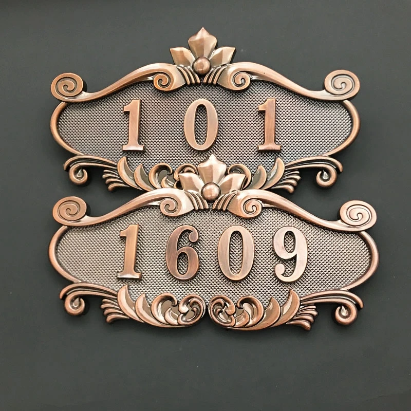 

3 to 4 digits Imitation Metal Bronze House Number ABS Plastic Door Plate Custom Sign Door Number Sticker Hotel Apartment Villa
