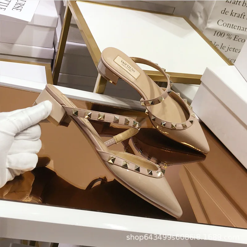 2023 Summer New Women's Sandals High Quality Pointed Women's Shoes Fashion Rivet High Heels Casual Pumps Office Women's Shoes