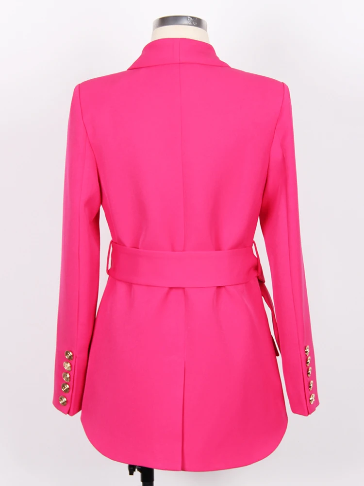 Elegant Lace Up Long Blazers for Women Jacket Coat Autumn Winter Double Breasted Party Office Outerwear Black White Tops