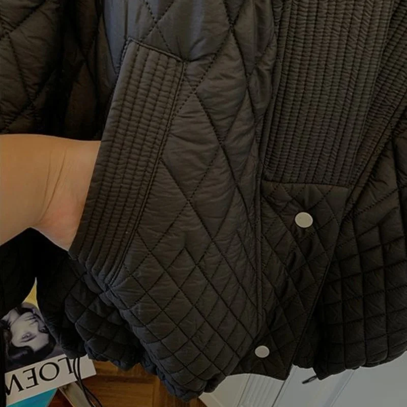 Women Cotton Clothes Coat   Korean Loose Splicing Jacket Female V Neck Long Sleeve Winter Parkas Outwear Mujer Chaqueta