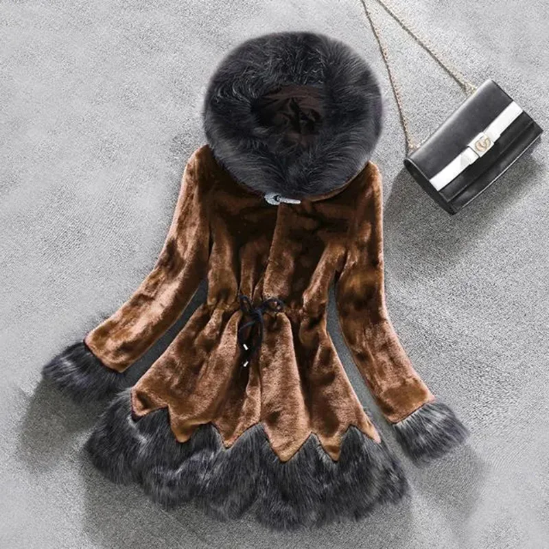 Faux Fur Coat Womens 2022 Winter New Korean Fashion Slim Imitation Fur Jacket Women Large Size Hooded Fur Collar Warm Outerwear