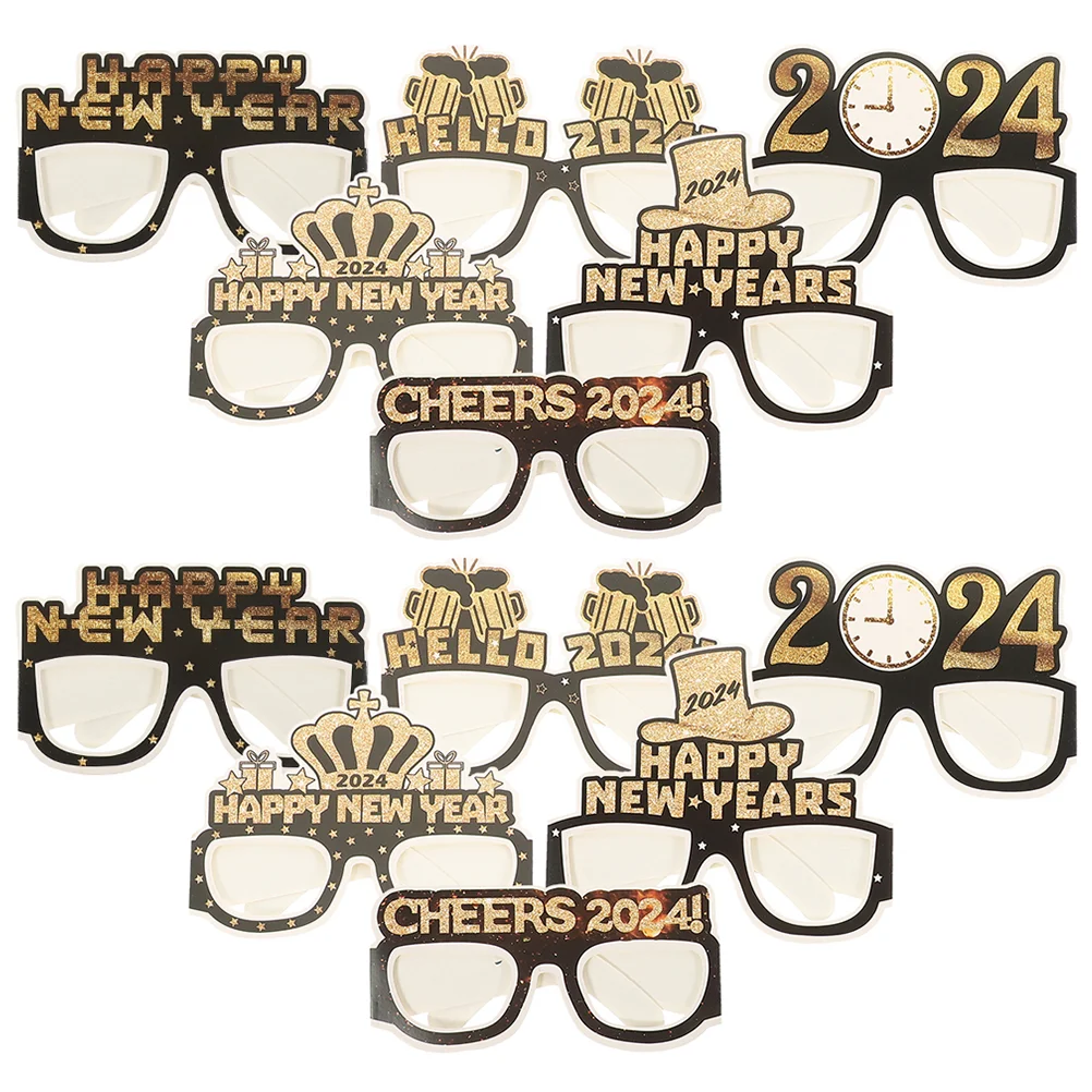 

12 Pcs New Year Party Decors Cosplay Glasses Paper Birthday Decoration Girl Eyeglasses 2024 Photo Year's Eve Performance